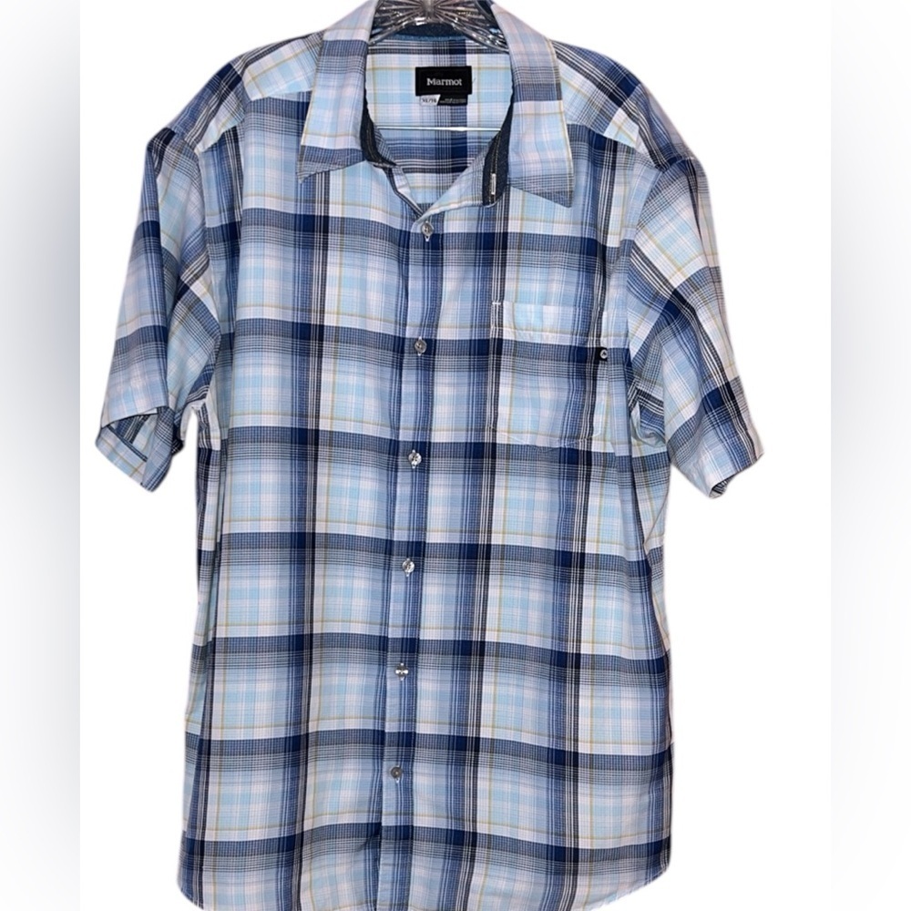 Marmot Notus Plaid Blue Short Sleeve Button Up Outdoor Shirt SZ XL